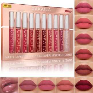 CAKAILA مطفي أحمر شفاه و Lip Lacquer مرطب 10 قطع