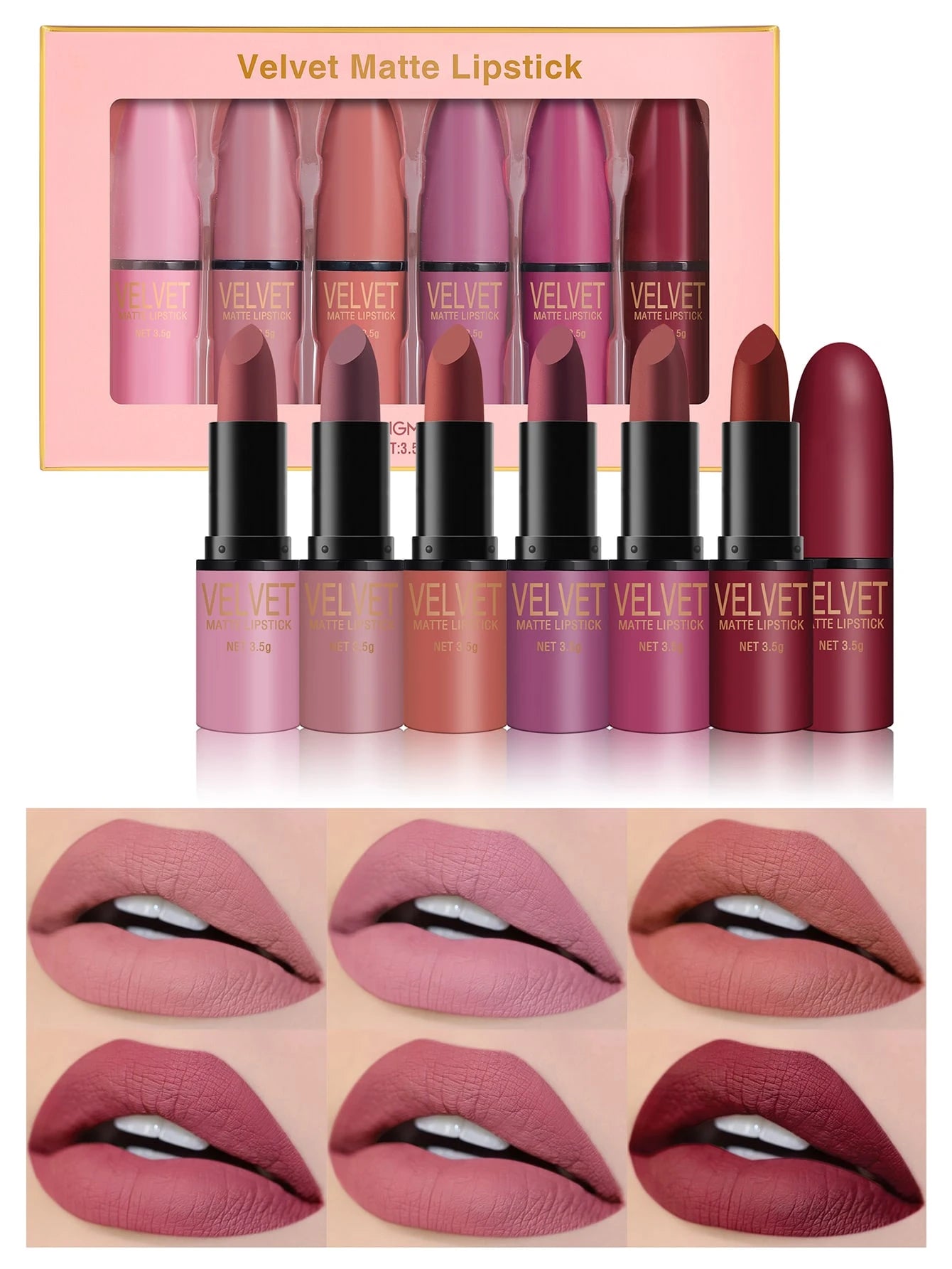 LANGMANNI Velvet مطفي أحمر شفاه طقم 6 Colors - الصورة 2
