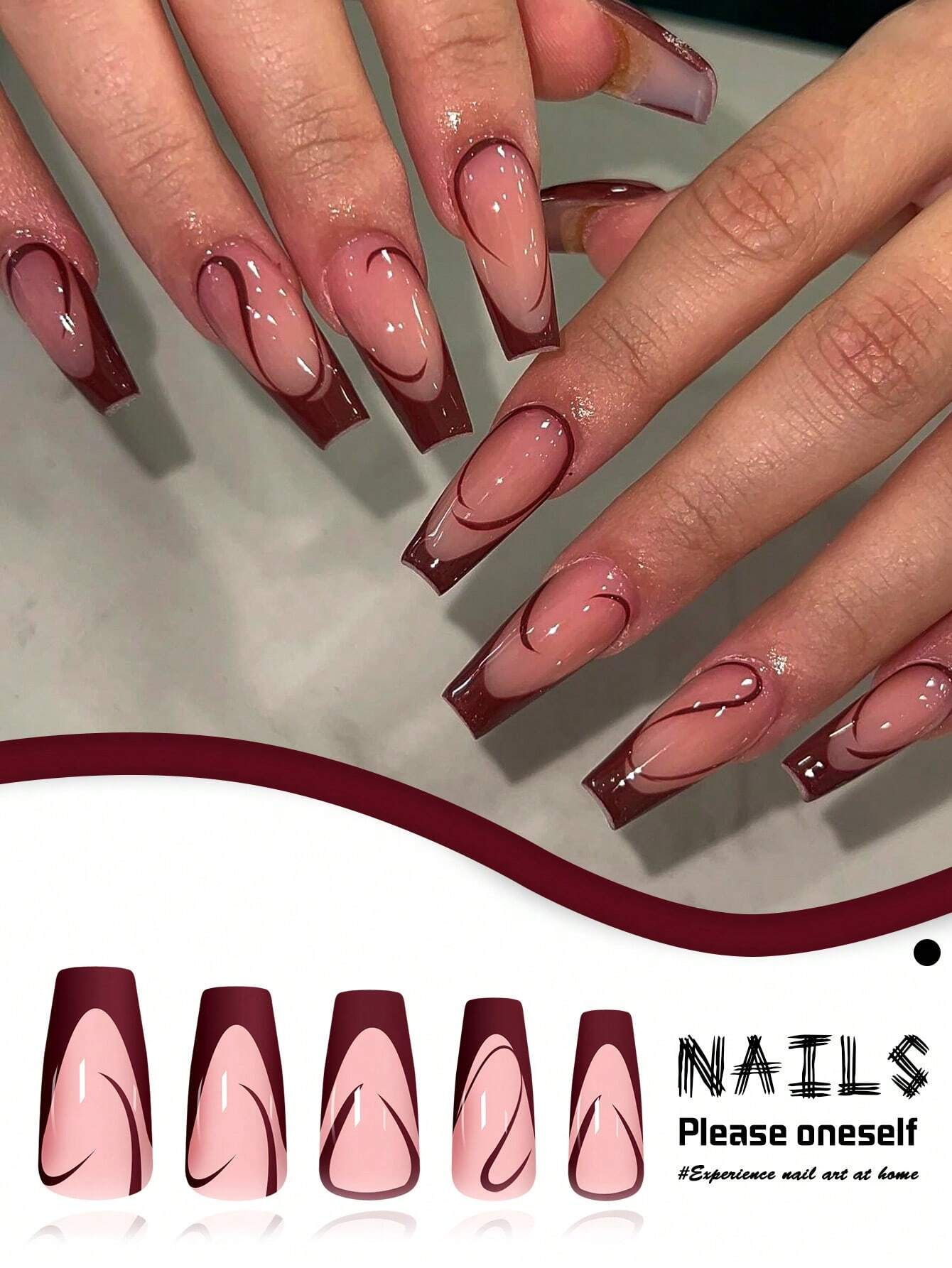 شي إن بني Flame Wave Nail Art 24 قطع - الصورة 2