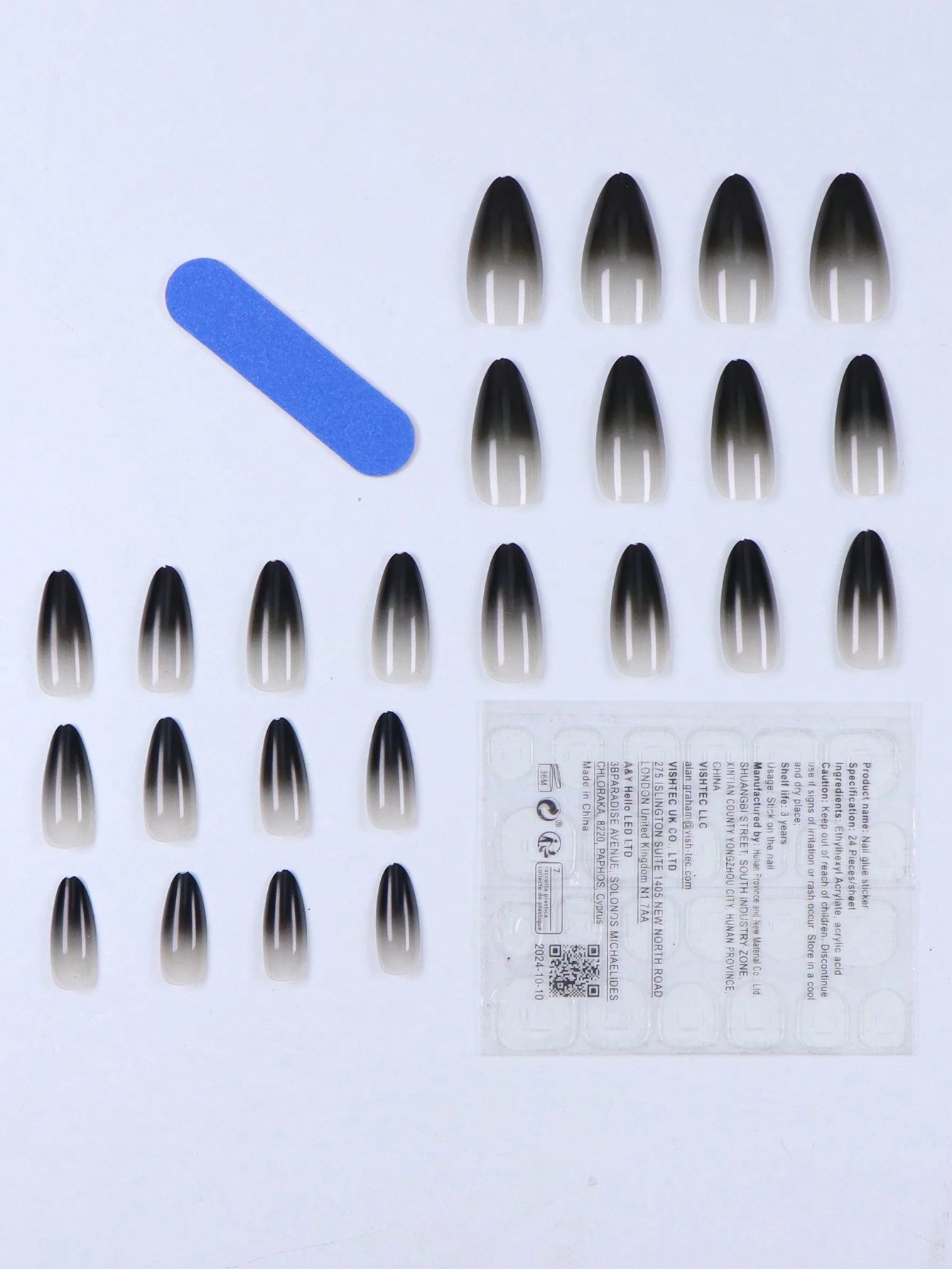 شي إن 24قطع natural delicate أسود French Tip أظافر تركيب Short - الصورة 2