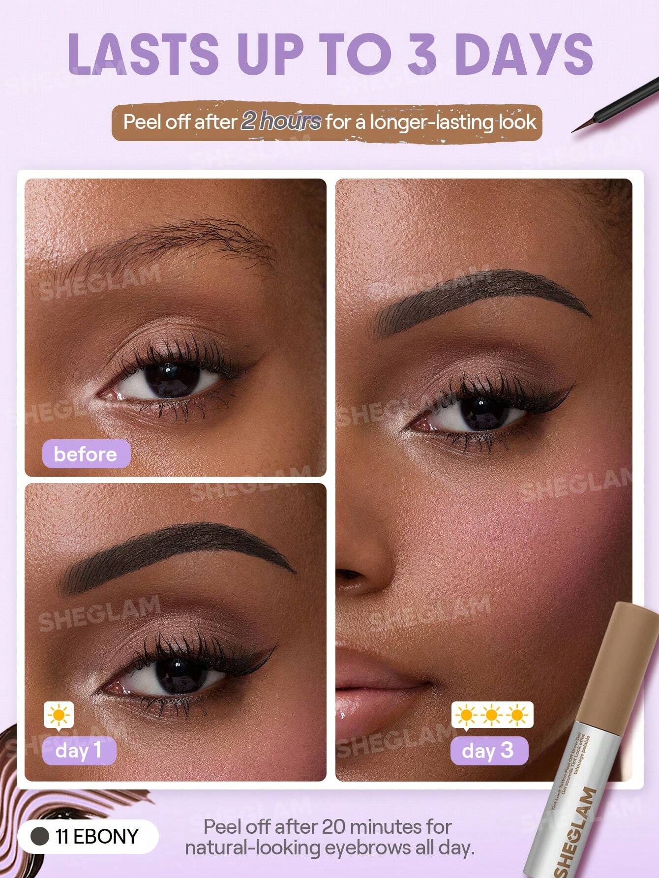 شيجلام Tint Lock Tattoo Peel Off Brow جل - الصورة 7