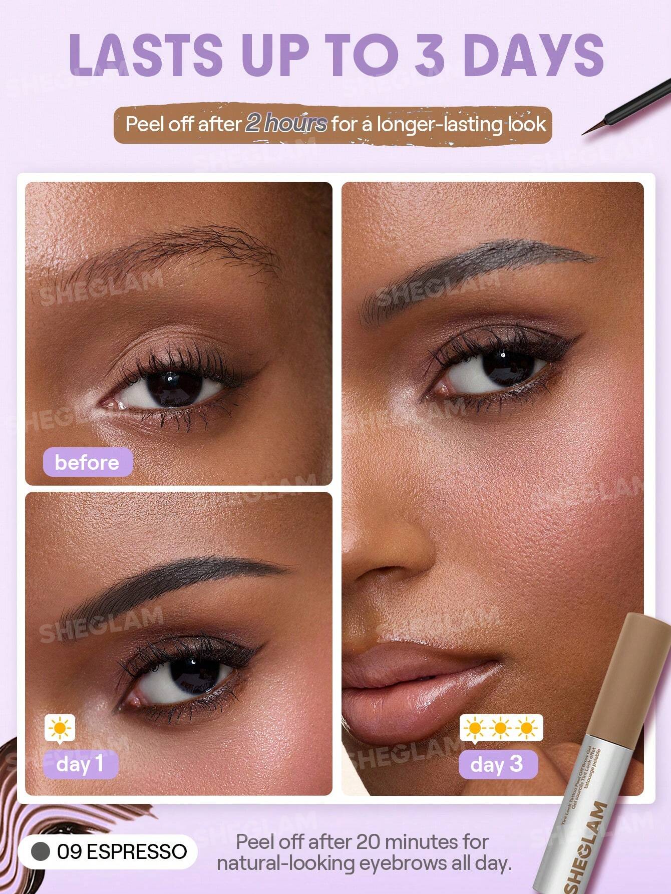 شيجلام Tint Lock Tattoo Peel Off Brow جل - الصورة 10