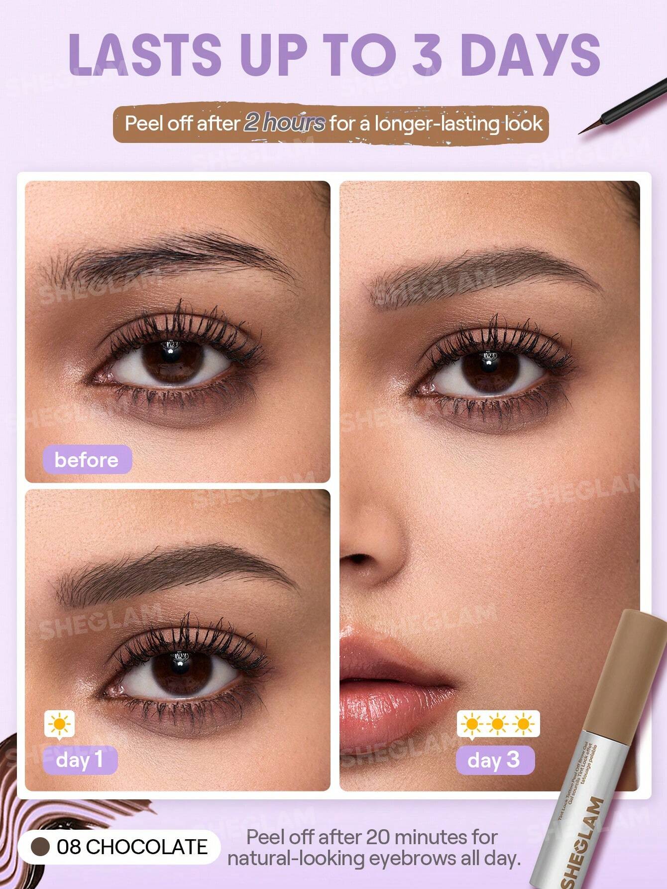 شيجلام Tint Lock Tattoo Peel Off Brow جل - الصورة 11