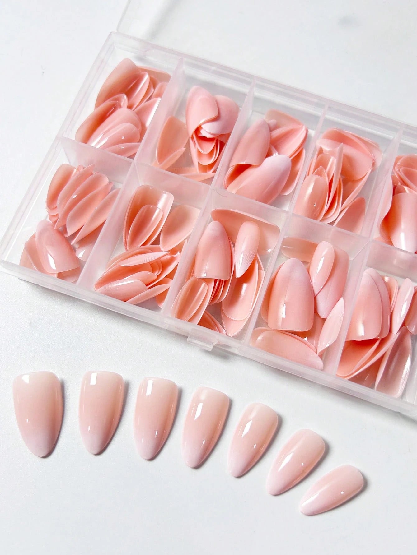 شي إن120قطع Box Medium Long لوز Nude Ombre Classic False Nail Stickers - الصورة 3