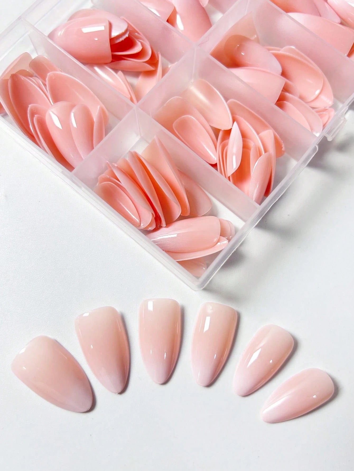 شي إن120قطع Box Medium Long لوز Nude Ombre Classic False Nail Stickers - الصورة 5
