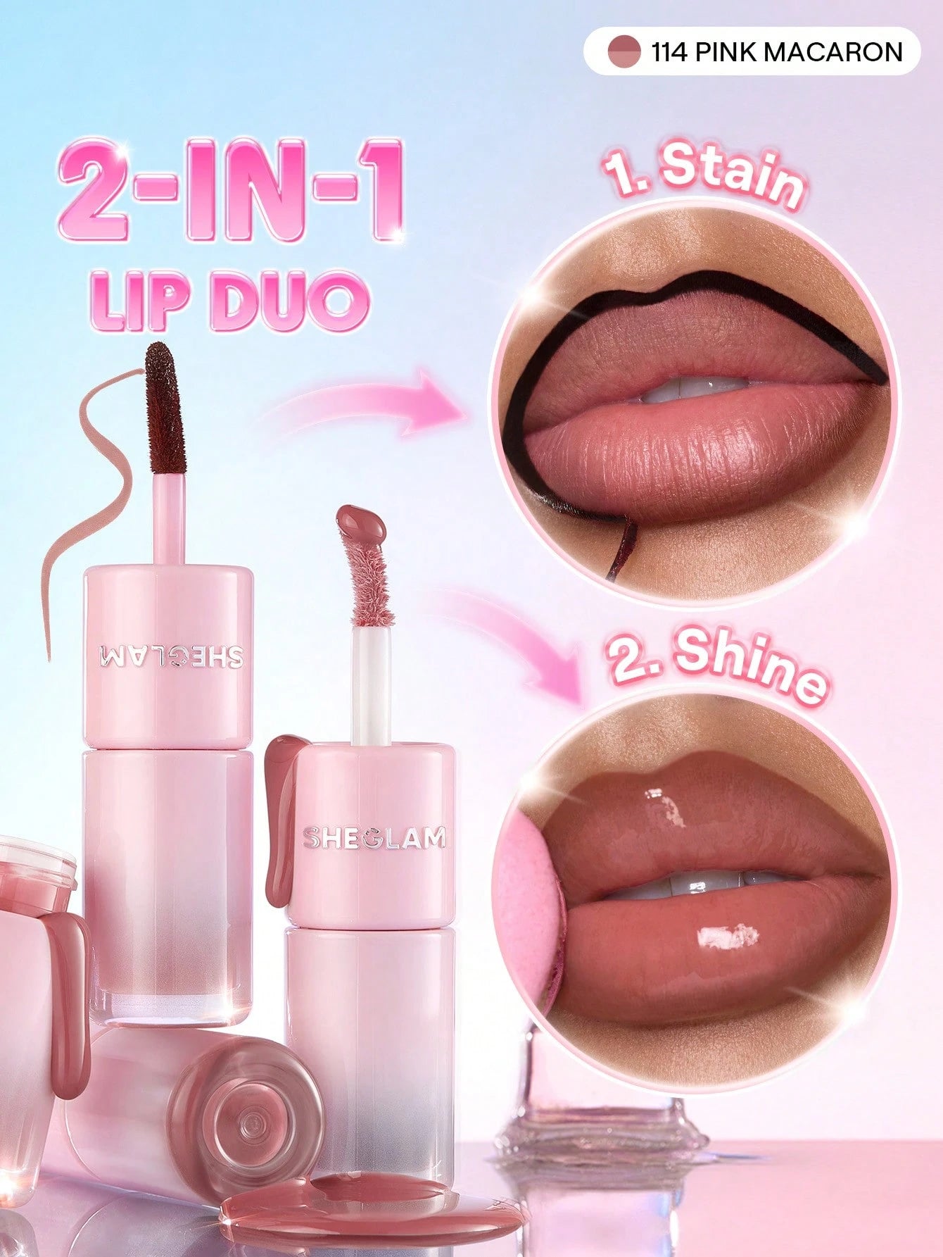 شيجلام Line To Shine Peel-Off Lip Stain و Gloss Duo - الصورة 44