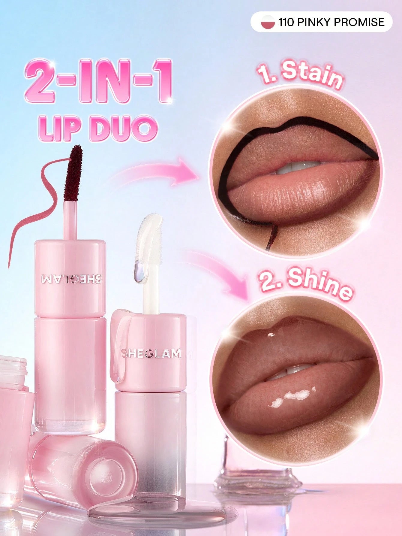 شيجلام Line To Shine Peel-Off Lip Stain و Gloss Duo - الصورة 48