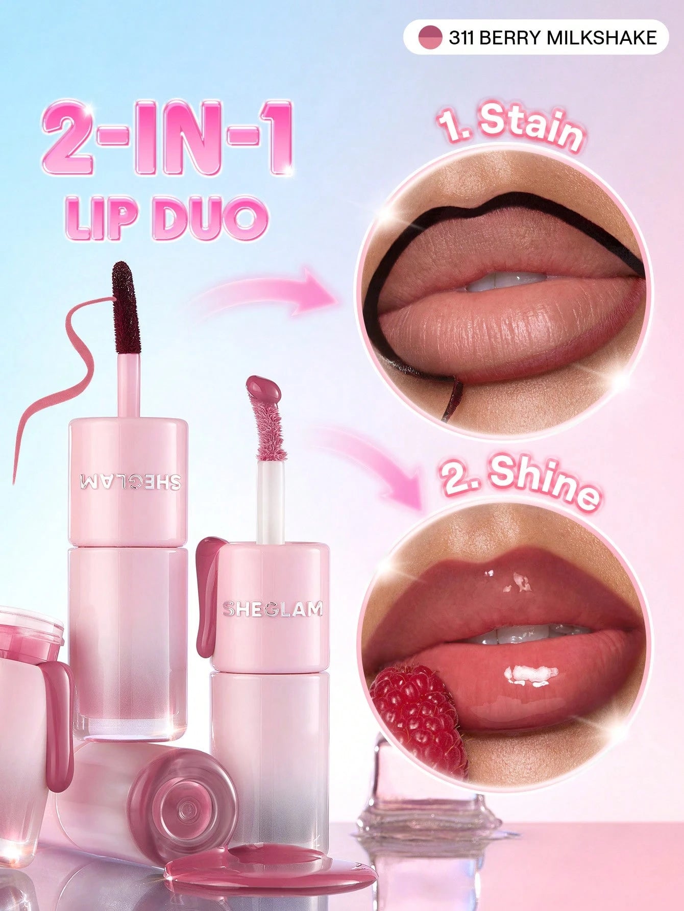 شيجلام Line To Shine Peel-Off Lip Stain و Gloss Duo - الصورة 40