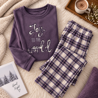 Fleece Winter Pajama طقم مع Plaid Pants Cozy Sleepwear