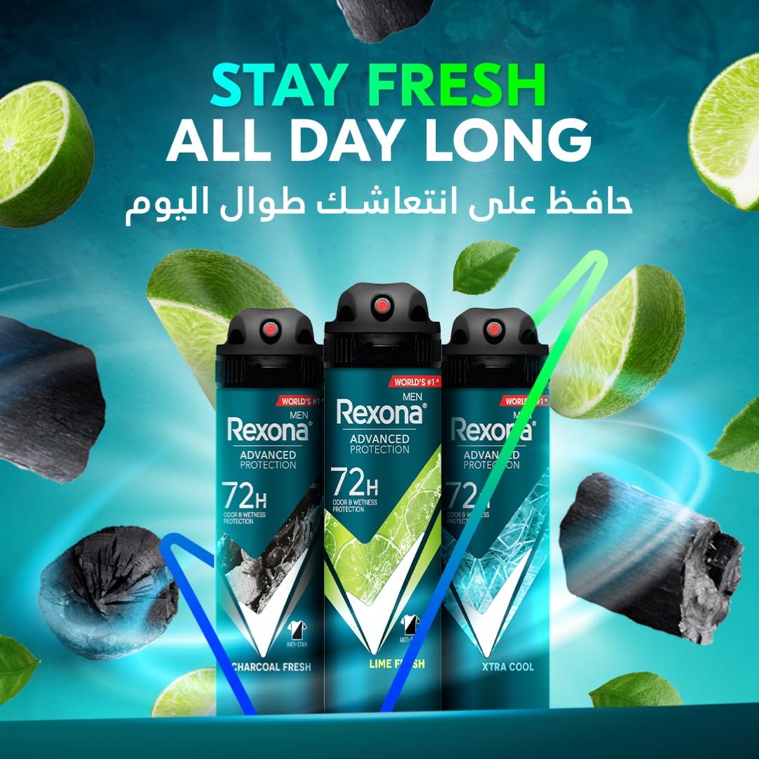 Rexona Men Advanced Protection 72H+ Antiperspirant مزيل عرق Charcoal Clean بخاخ 150مل - الصورة 5
