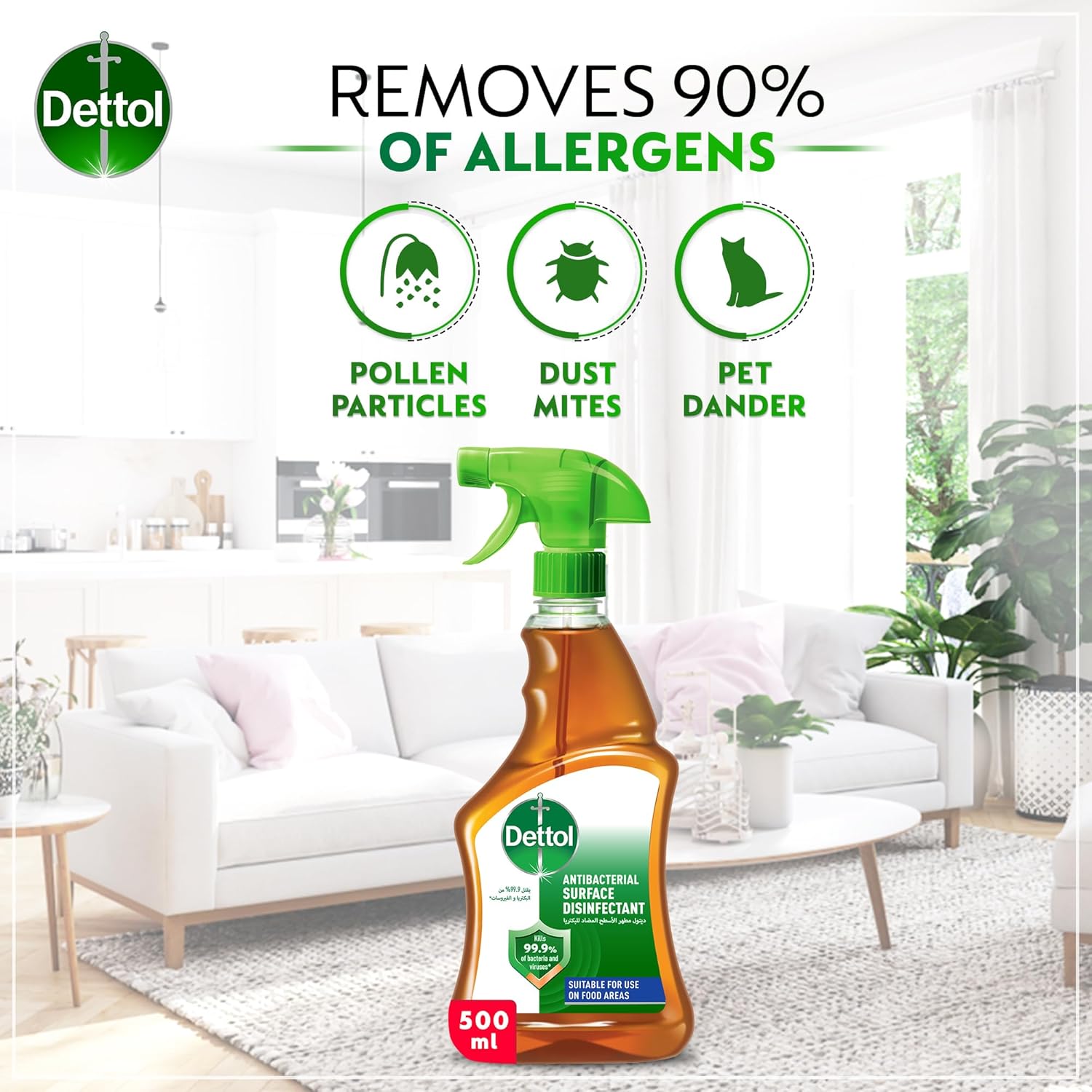Dettol Original Anti-Bacterial Surface Disinfectant سائل Trigger 500مل - الصورة 5