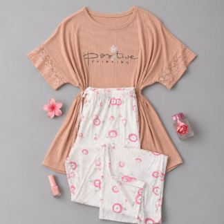 وردي Lace Women's Pajama طقم