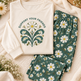 Daisy بنقشة زهور Winter Pajama طقم مع أخضر Printed Pants