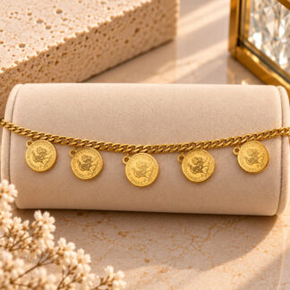 ذهبي ستانلس ستيل Four Coin Charm Bracelet