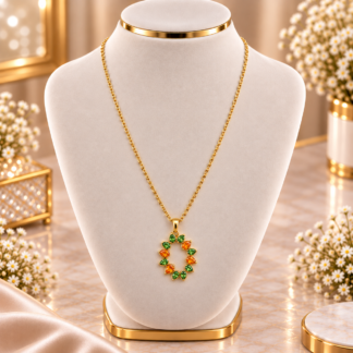 ذهبي ستانلس ستيل أخضر و Orange Crystal Pendant Necklace