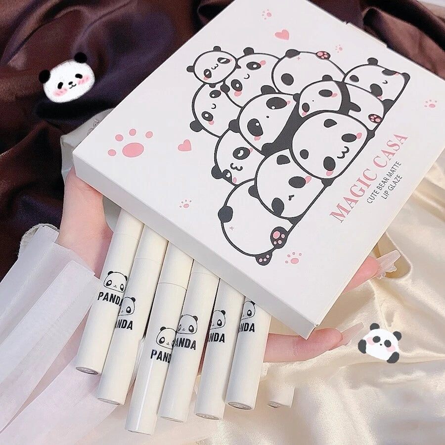 MAGIC CASA 6قطع Panda Lip Glaze مطفي Velvety Long-lasting أحمر شفاه - الصورة 2