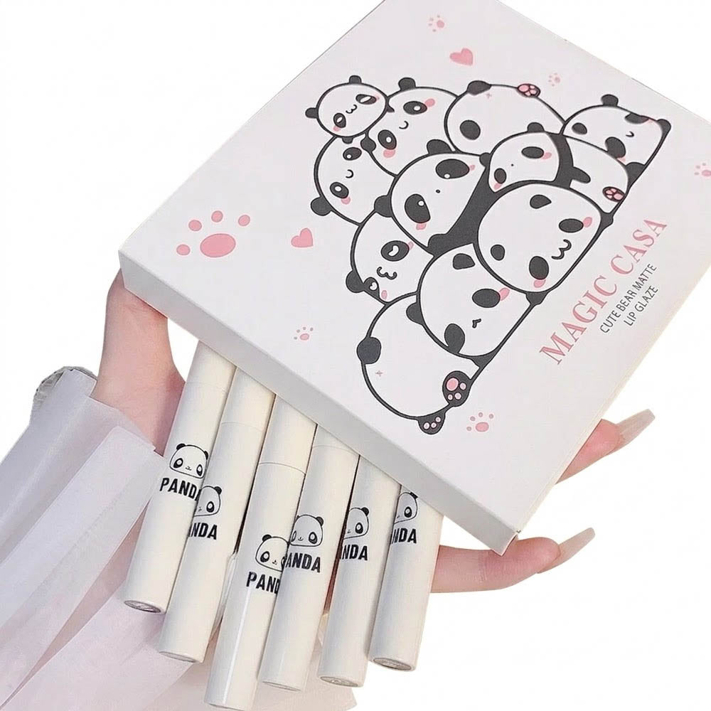 MAGIC CASA 6قطع Panda Lip Glaze مطفي Velvety Long-lasting أحمر شفاه