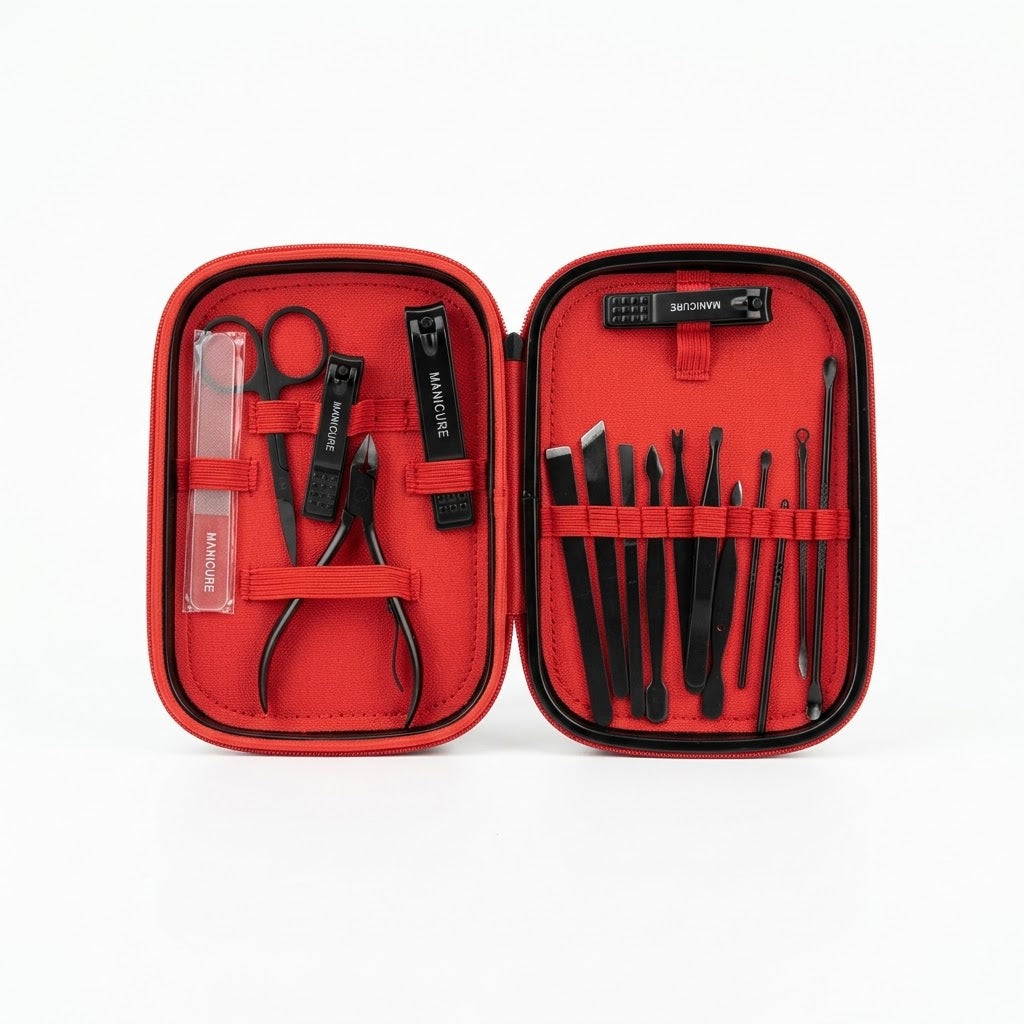 Manicure Clippers طقم 18قطع أحمر