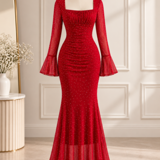 أحمر جليتر Mermaid Maxi Dress