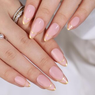 شي إن 24قطع ذهبي Double French Tips أظافر تركيب