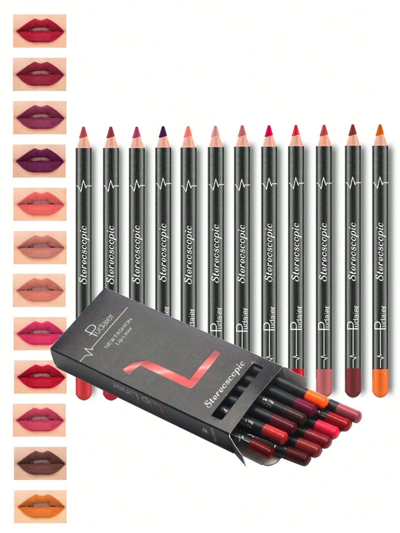 شي إن مقاوم للماء Lipliner 12قطع مطفي قلم طقم