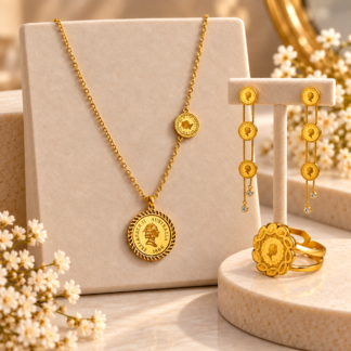 ستانلس ستيل ذهبي Coin Necklace Ring و Earrings طقم