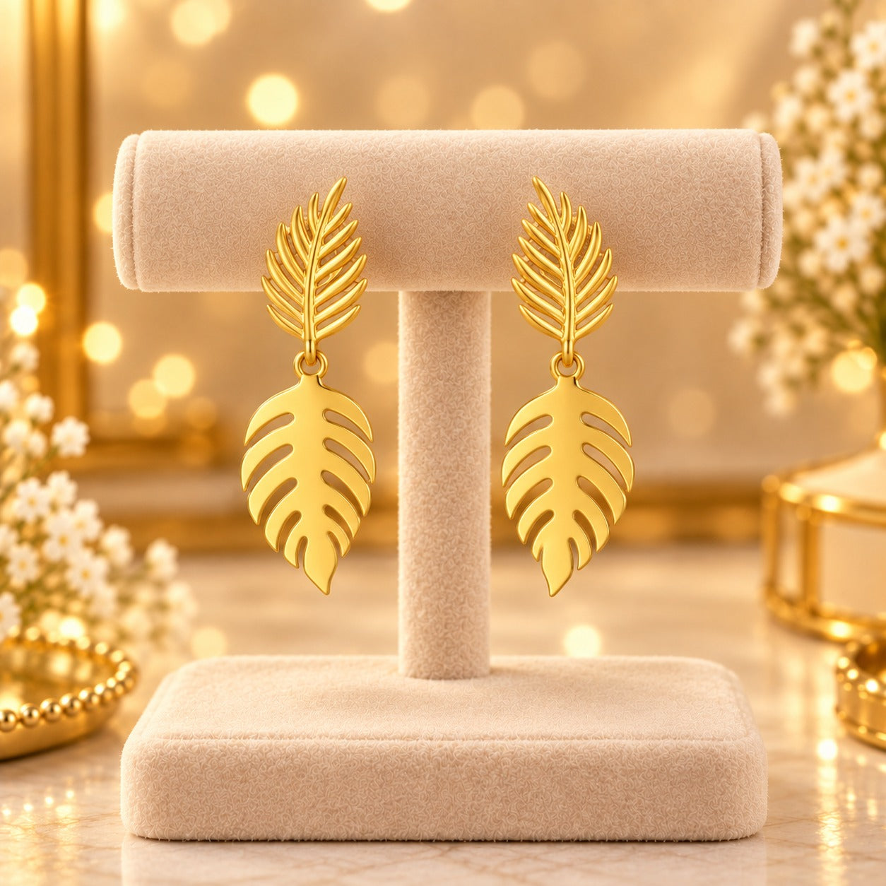 ستانلس ستيل ذهبي Leaf Dangle Earrings