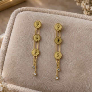 ستانلس ستيل ذهبي Triple Coin Drop Earrings
