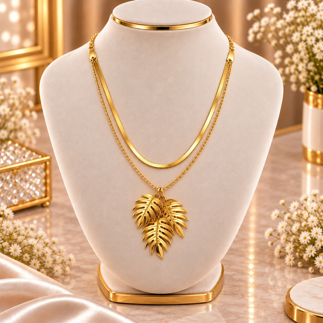 ستانلس ستيل Monstera Leaf Pendant Necklace