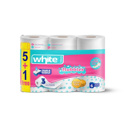 Toilet roll 3 Ply Pack of 6 أبيض 6 rolls 3 layers