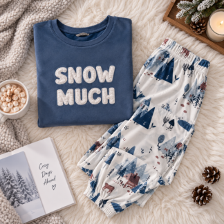 Winter Pajama طقم Snow Much أزرق Top و Printed Pants