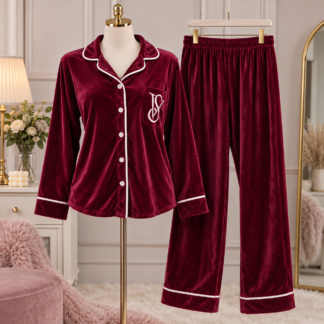 Velvet Pajama طقم Button-Up Long Sleeve Sleepwear