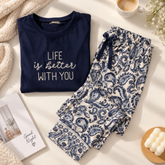Navy أزرق Paisley Pajama طقم 2 قطع