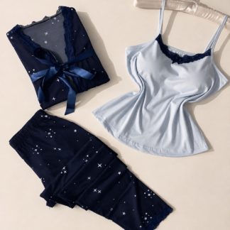 Navy Star Print 3قطع Pajama طقم