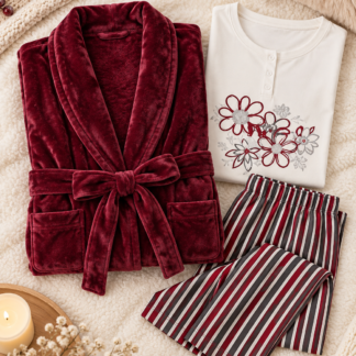 نبيتي Plush Robe 3-قطعة Winter Pajama طقم