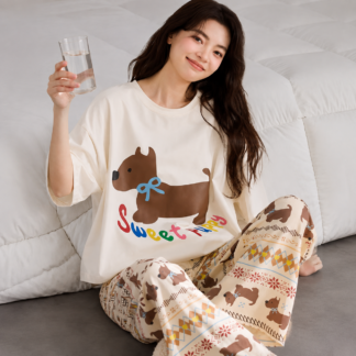 Cute Dog Print Women's Pajama طقم